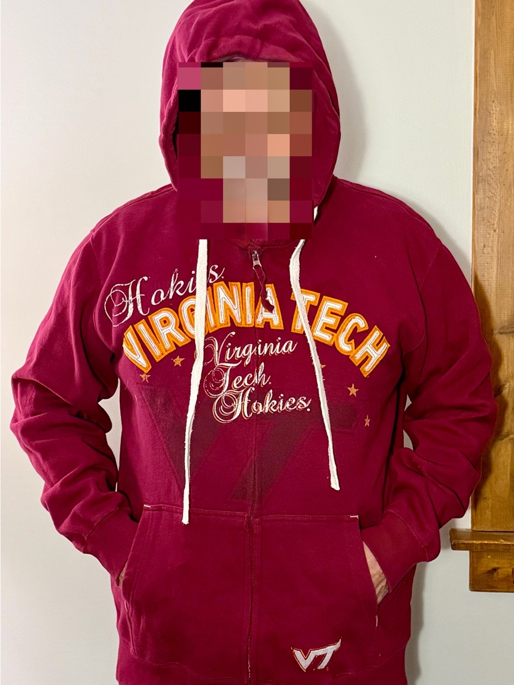Virginia Tech VT Hokies Full Zip Hoodie w/ Front Pockets XL
